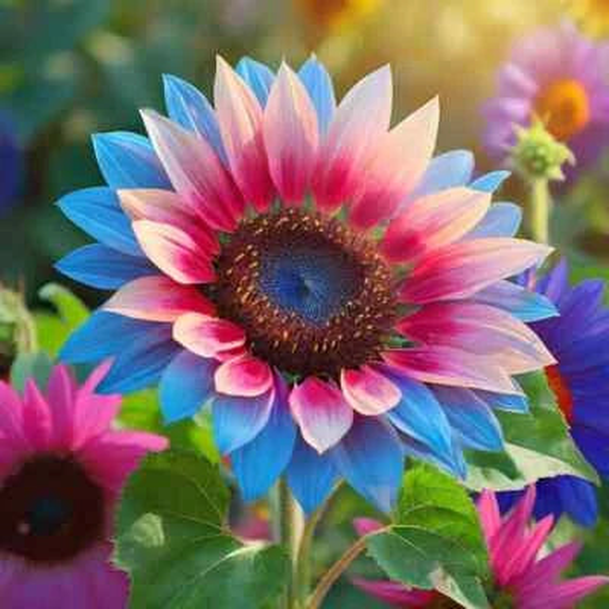 Rare Twin-Blossom Blue Over Pink Sunflower Seeds for Planting Unique Heirloom Variety, Non-GMO