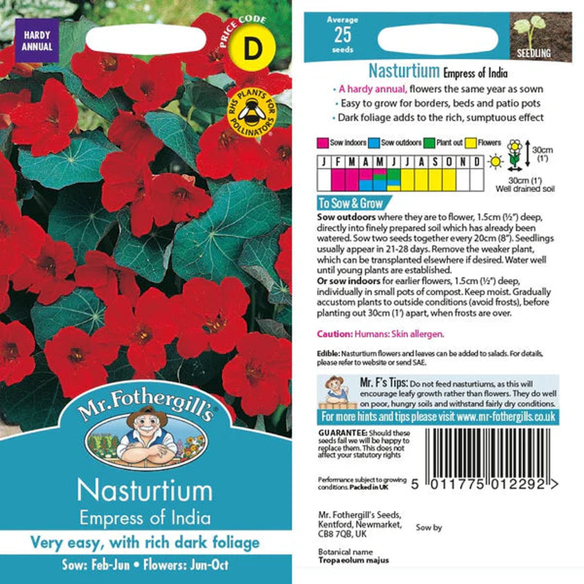 Mr Fothergills Nasturtium Empress of India Seeds