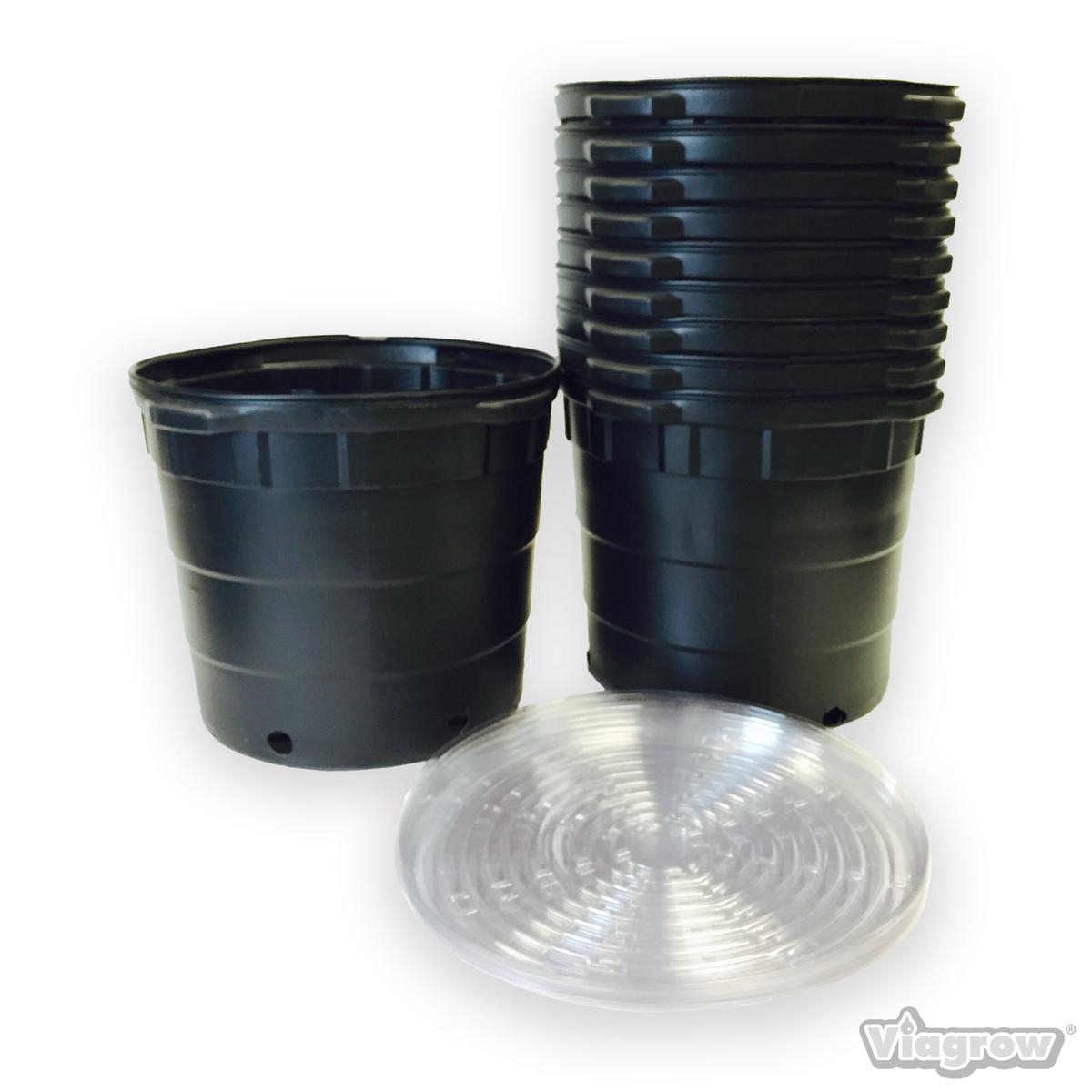 10 gal. 18 in. L x 13.5 in. W x 14.75 in. H Black Indoor/Outdoor Plastic Nursery Pot with 17 in. Saucer (Packs)