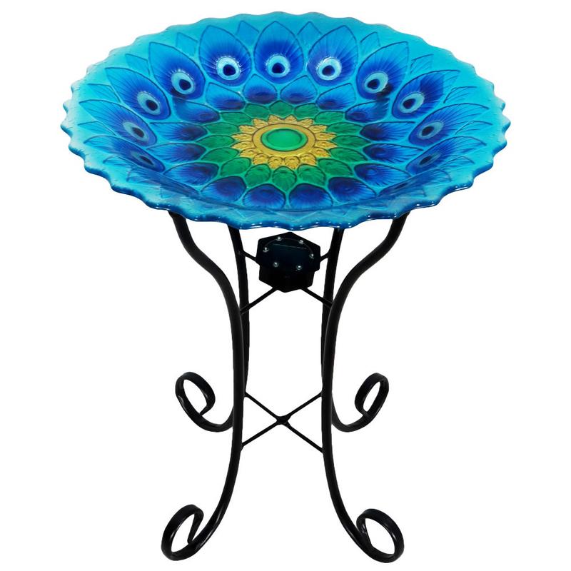 Birdbath Glass Peacock With Solar Light