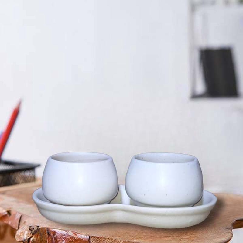 2.5 inch (6 cm) Round Ceramic 2 Pot Set with Plate