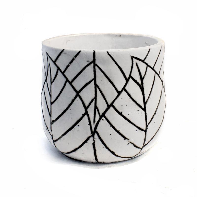 Vase White Leaf 14.5x 13cm