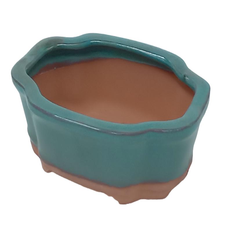 15 x 12 x 5cm - Glazed Bonsai Pot - Green