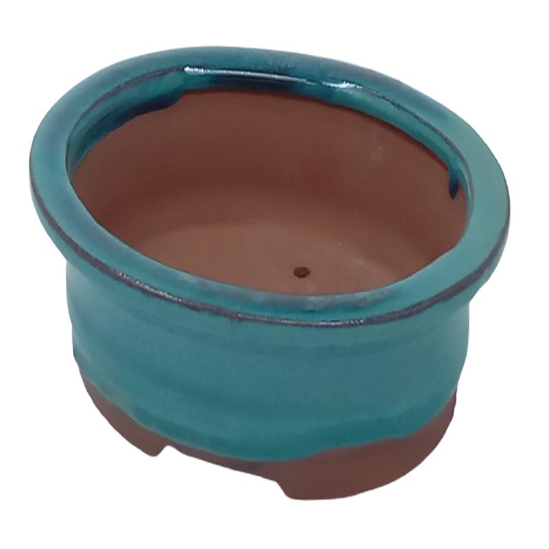 20 x 16 x 6 cm - Glazed Bonsai Pot - Turquoise