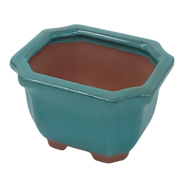 13 X 11 X 6 cm Glazed Bonsai Pot - Rectangular Floriated