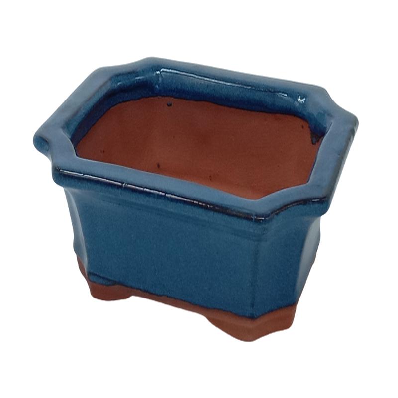 15 x 12 x 5 cm - Glazed Bonsai Pot - Blue
