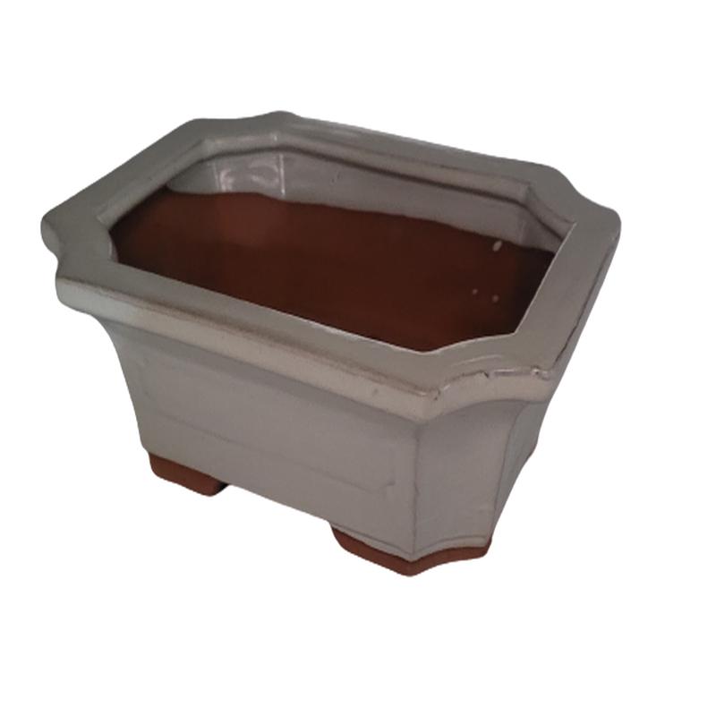 17 x 12 x 6 cm - Glazed Bonsai Pot - Cream
