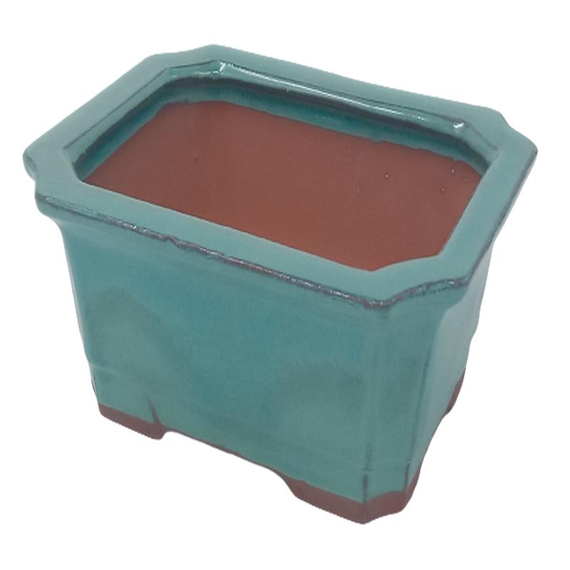 20 x 16 x 7 cm - Glazed Bonsai Pot - Green