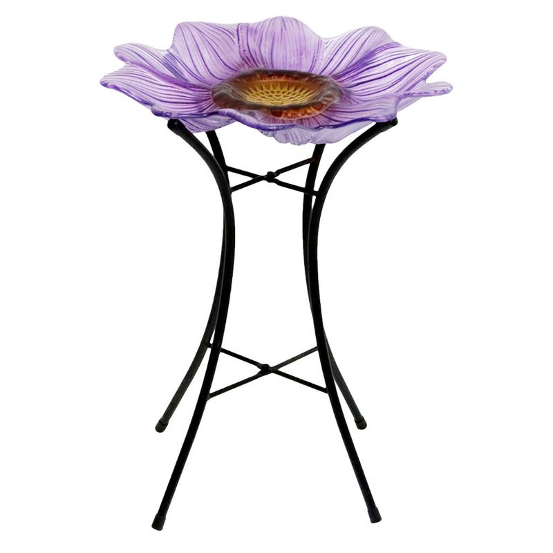 Birdbath Glass Purple FLower