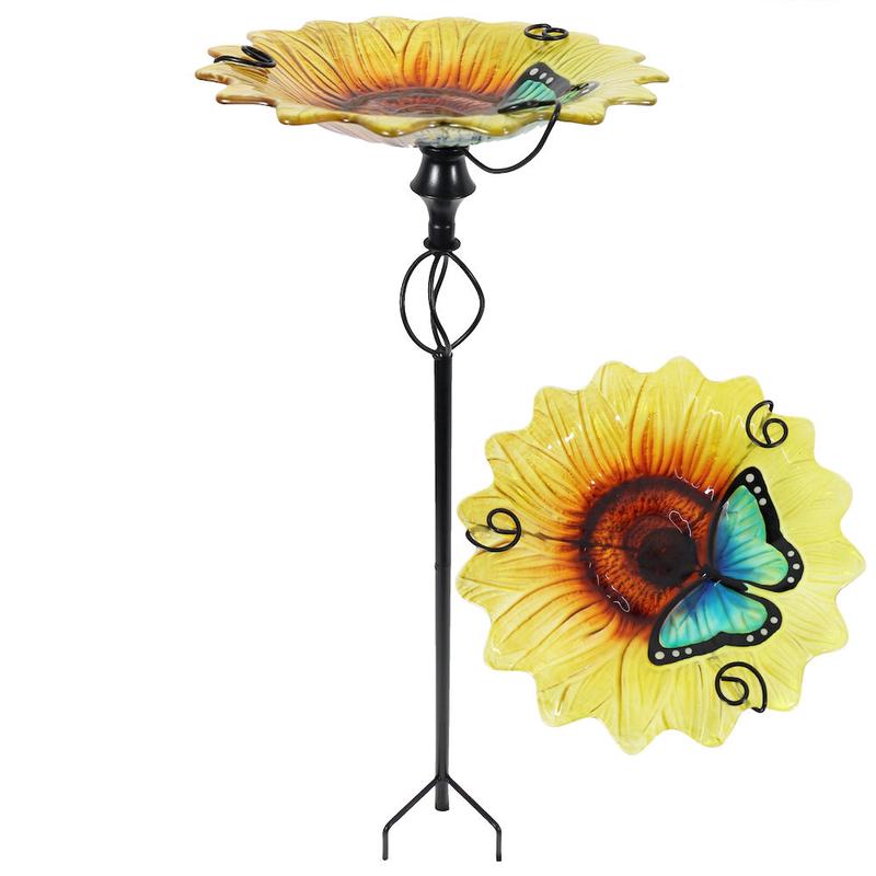 Birdbath Glass Sunflower, Stake